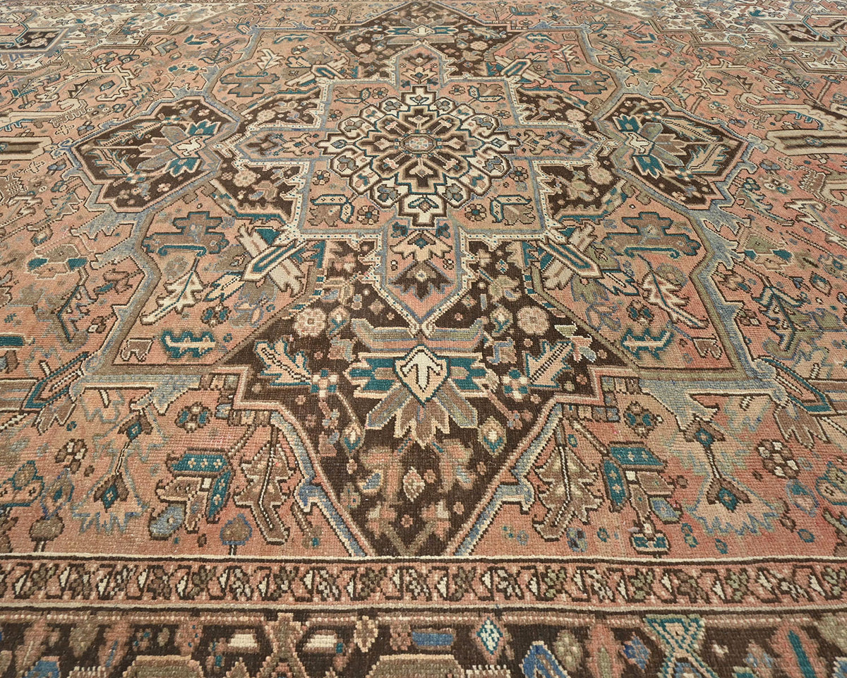 Alfombra de lana anudada a mano estilo persa terracota Heriz vintage de 9 x 12 pulgadas