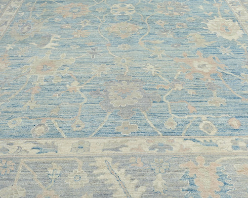 Muted Blue 9x12 Turkish Oushak Handmade Traditional Soft Wool Area Rug