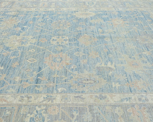 Muted Blue 9x12 Turkish Oushak Handmade Traditional Soft Wool Area Rug
