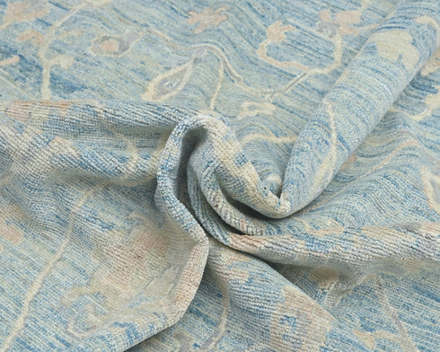 Muted Blue 9x12 Turkish Oushak Handmade Traditional Soft Wool Area Rug