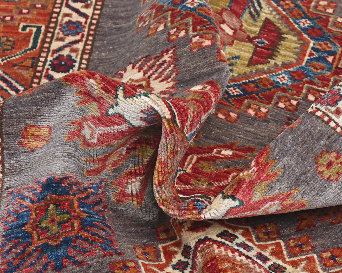 3x5 Gray Rust Kazak Afghan Hand Knotted Traditional Wool Area Rug
