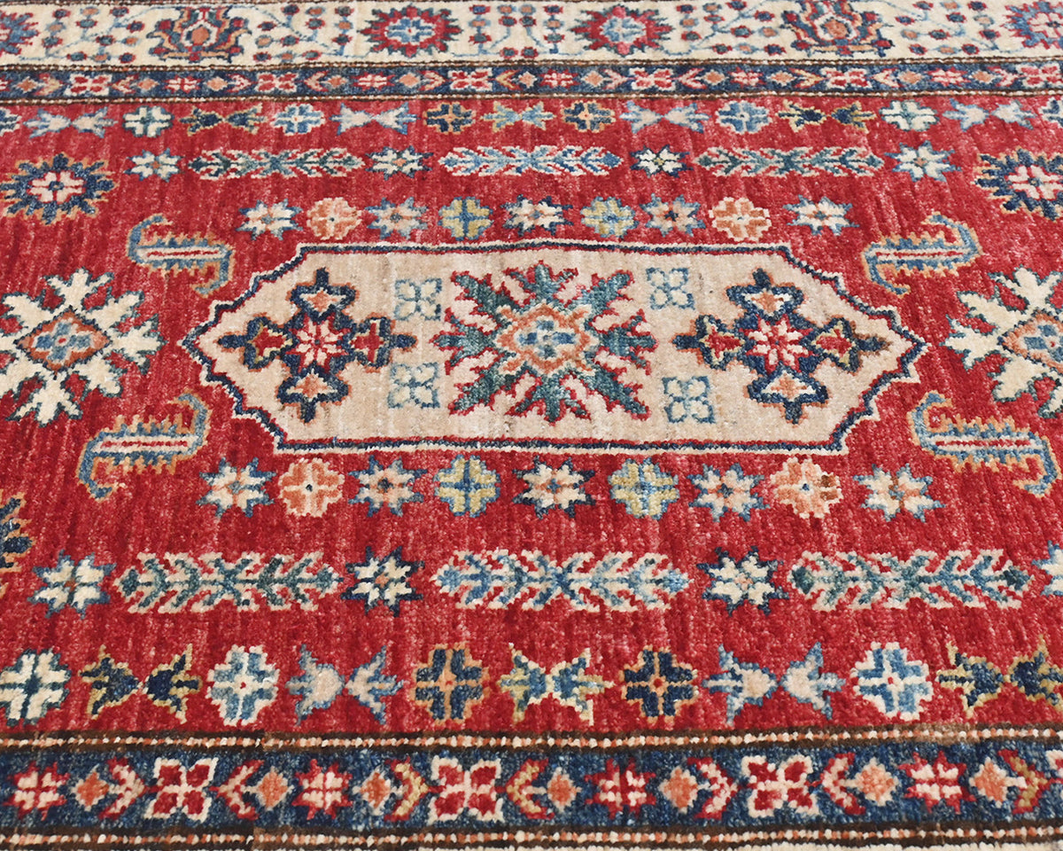 Red 3x5 Kazak Afghan Hand Knotted Geometric Wool Area Rug