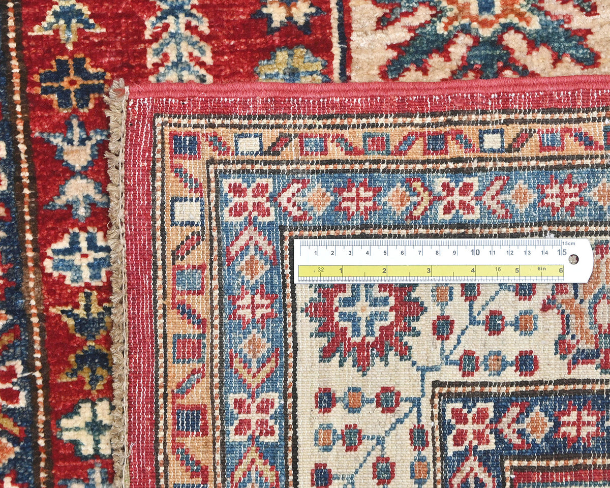 Red 3x5 Kazak Afghan Hand Knotted Geometric Wool Area Rug