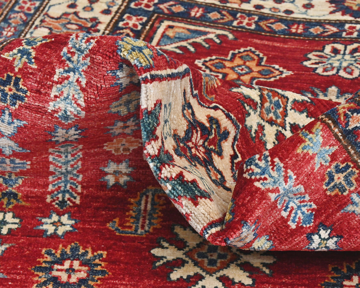 Red 3x5 Kazak Afghan Hand Knotted Geometric Wool Area Rug