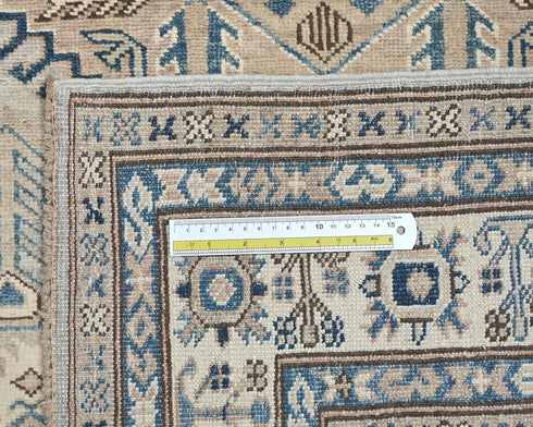 4x6 Ft Kazak Gray Blue Afghan Handmade Geometric Wool Area Rug