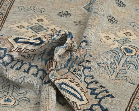 4x6 Ft Kazak Gray Blue Afghan Handmade Geometric Wool Area Rug