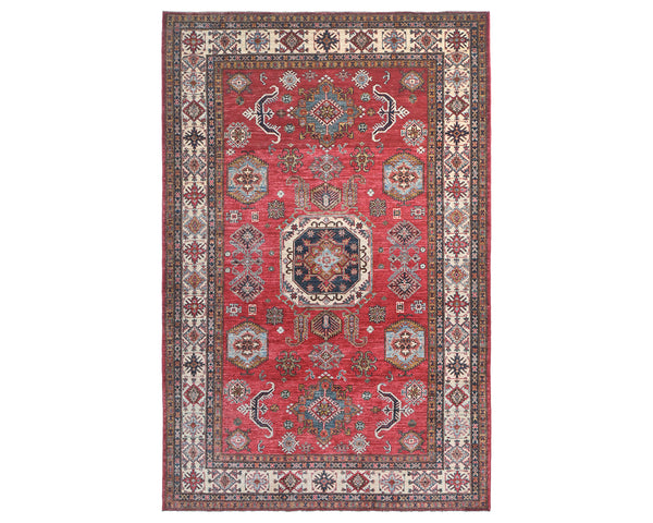 6x9 Red Kazak Afghan Hand Knotted Traditional Wool Area Rug