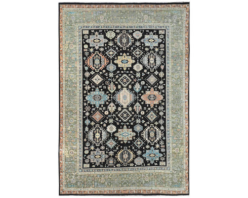 12x15 Feet Ziegler Black Green Afghan Hand Knotted Wool Area Rug