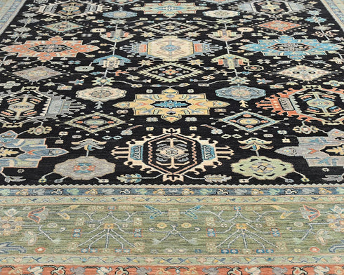 12x15 Feet Ziegler Black Green Afghan Hand Knotted Wool Area Rug