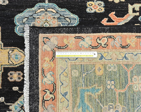 12x15 Feet Ziegler Black Green Afghan Hand Knotted Wool Area Rug