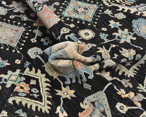 12x15 Feet Ziegler Black Green Afghan Hand Knotted Wool Area Rug