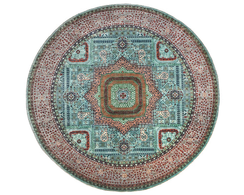 5x5 Blue Khurgeen Afghan Hand Knotted Round Wool Area Rug