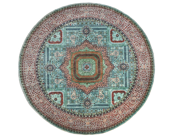 5x5 Blue Khurgeen Afghan Hand Knotted Round Wool Area Rug