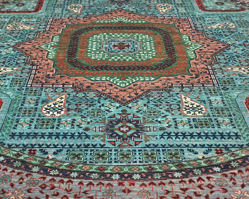 5x5 Blue Khurgeen Afghan Hand Knotted Round Wool Area Rug