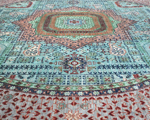 5x5 Blue Khurgeen Afghan Hand Knotted Round Wool Area Rug