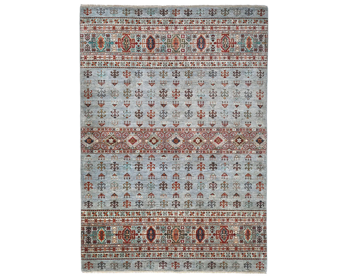 6x8 Gray Khurgeen Afghan Hand Knotted Wool Area Rug