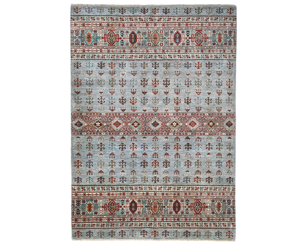 6x8 Gray Khurgeen Afghan Hand Knotted Wool Area Rug