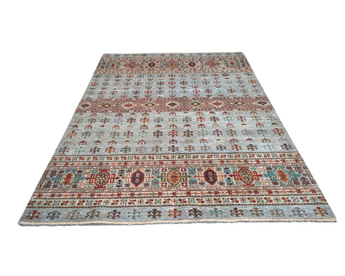 6x8 Gray Khurgeen Afghan Hand Knotted Wool Area Rug
