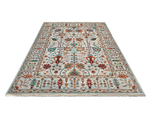 6x8 Gray Khurgeen Afghan Hand Knotted Wool Area Rug