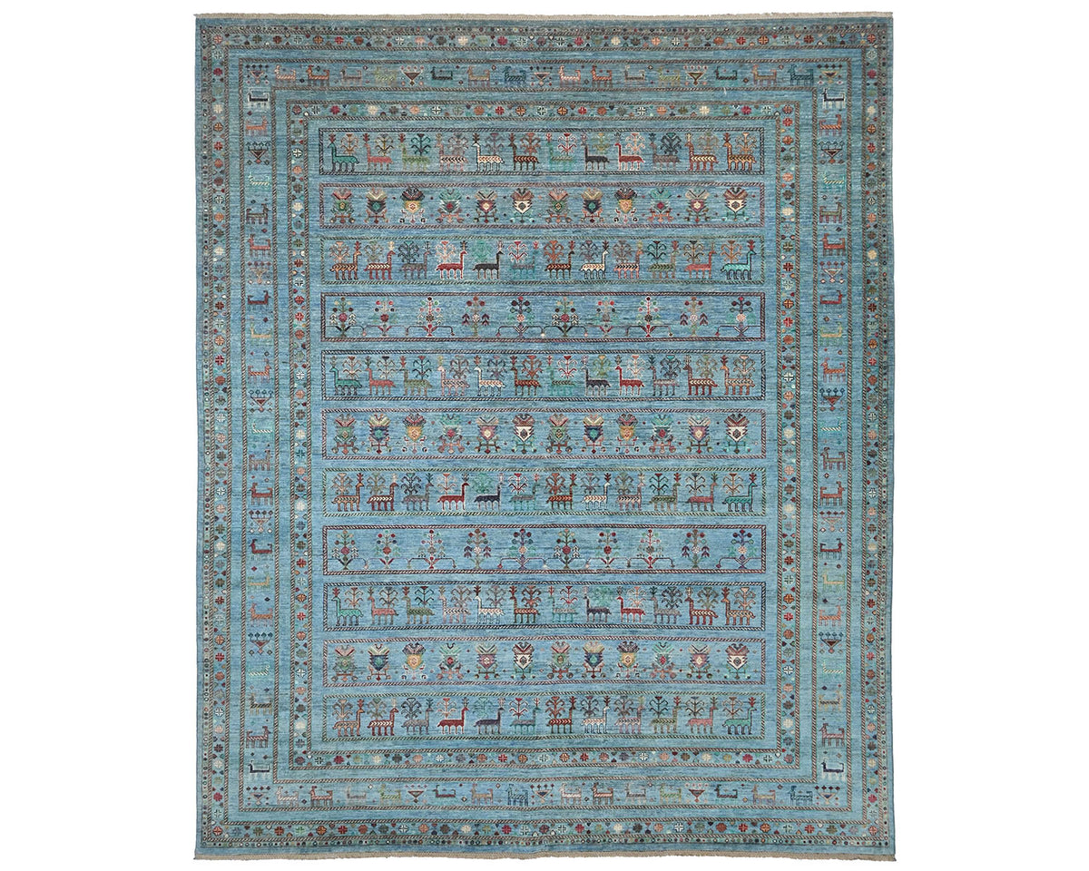 8x10 Blue Khurgeen Afghan Hand Knotted Wool Area Rug