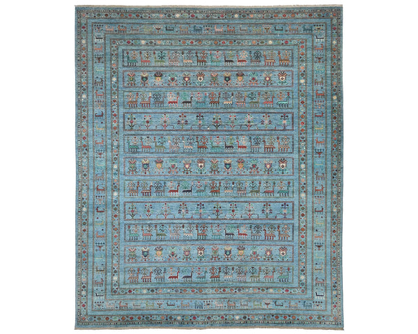 8x10 Blue Khurgeen Afghan Hand Knotted Wool Area Rug