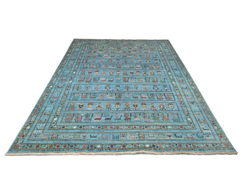8x10 Blue Khurgeen Afghan Hand Knotted Wool Area Rug