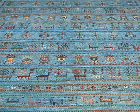 8x10 Blue Khurgeen Afghan Hand Knotted Wool Area Rug