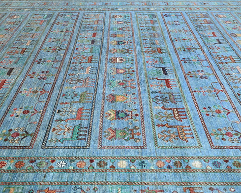 8x10 Blue Khurgeen Afghan Hand Knotted Wool Area Rug