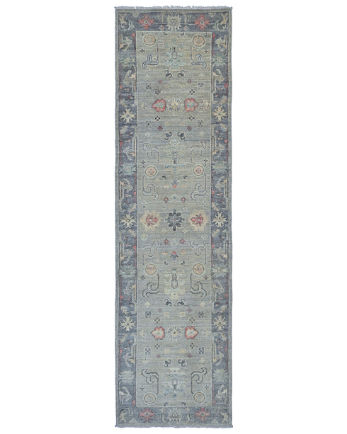 Soft Green 10 Ft Oushak Turkish Handmade Traditional Soft Wool Runner Rug