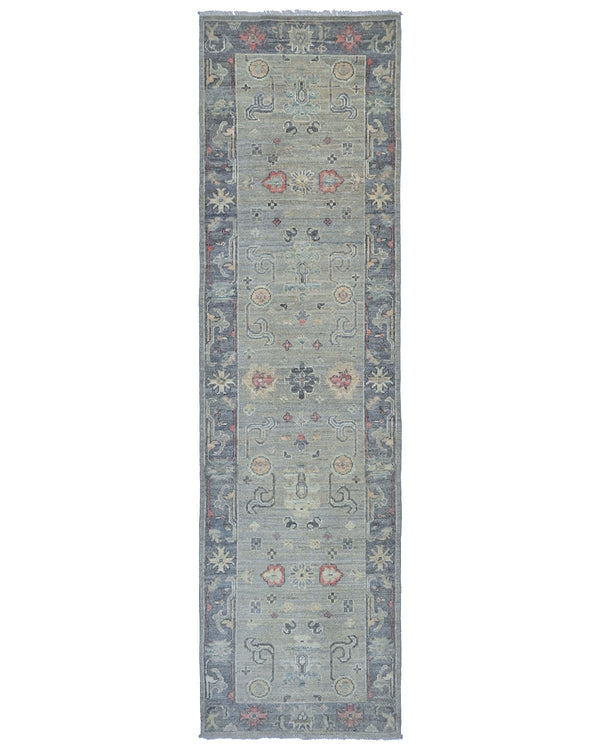 Soft Green 10 Ft Oushak Turkish Handmade Traditional Soft Wool Runner Rug