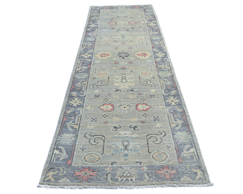 Soft Green 10 Ft Oushak Turkish Handmade Traditional Soft Wool Runner Rug
