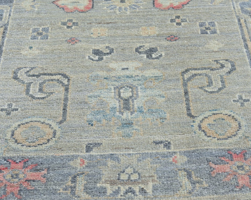 Soft Green 10 Ft Oushak Turkish Handmade Traditional Soft Wool Runner Rug