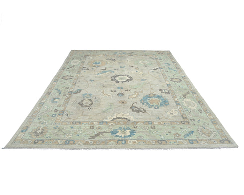 10x14 Gray Oushak Turkish Hand Knotted Soft Wool Area Rug