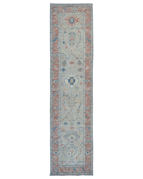 11 Ft Gray Rust Oushak Turkish Hand Knotted Traditional Soft Wool Runner Rug