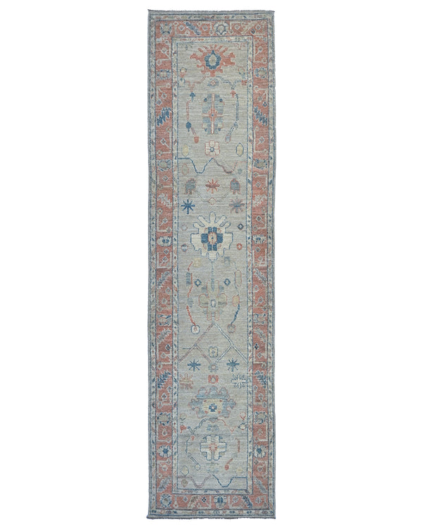 11 Ft Gray Rust Oushak Turkish Hand Knotted Traditional Soft Wool Runner Rug