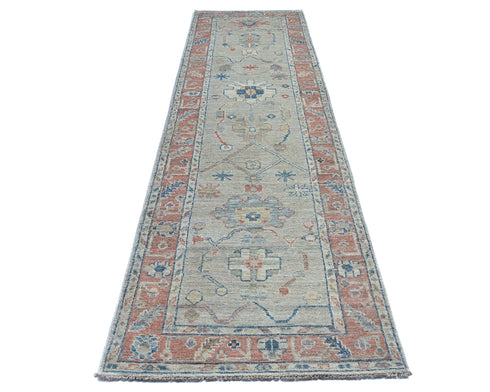 11 Ft Gray Rust Oushak Turkish Hand Knotted Traditional Soft Wool Runner Rug
