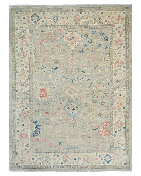 9x12 Ft Silver Gray Turkish Ouhsak Hand Knotted Traditional Veg Dye Wool Area Rug