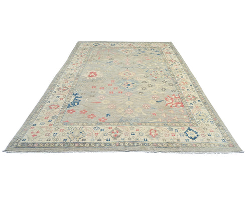 9x12 Ft Silver Gray Turkish Ouhsak Hand Knotted Traditional Veg Dye Wool Area Rug