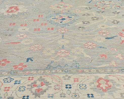 9x12 Ft Silver Gray Turkish Ouhsak Hand Knotted Traditional Veg Dye Wool Area Rug