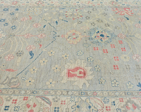 9x12 Ft Silver Gray Turkish Ouhsak Hand Knotted Traditional Veg Dye Wool Area Rug