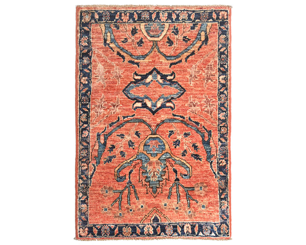 2x3 Rust Aryana Afghan Hand Knotted Veg Dye Wool Area Rug