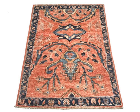 2x3 Rust Aryana Afghan Hand Knotted Veg Dye Wool Area Rug