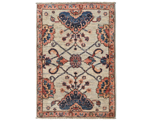 2x3 Gray Aryana Afghan Hand Knotted Veg Dye Wool Area Rug