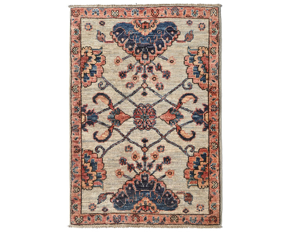 2x3 Gray Aryana Afghan Hand Knotted Veg Dye Wool Area Rug