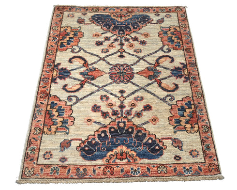 2x3 Gray Aryana Afghan Hand Knotted Veg Dye Wool Area Rug