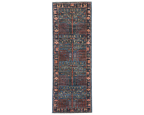 6 Ft Blue Aryana Afghan Hand Knotted Veg Dye Wool Runner Rug