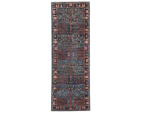 6 Ft Blue Aryana Afghan Hand Knotted Veg Dye Wool Runner Rug