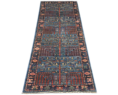 6 Ft Blue Aryana Afghan Hand Knotted Veg Dye Wool Runner Rug