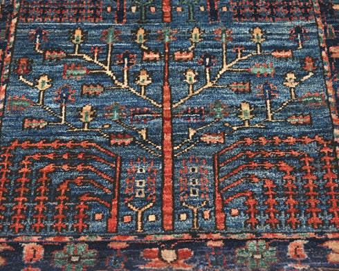6 Ft Blue Aryana Afghan Hand Knotted Veg Dye Wool Runner Rug