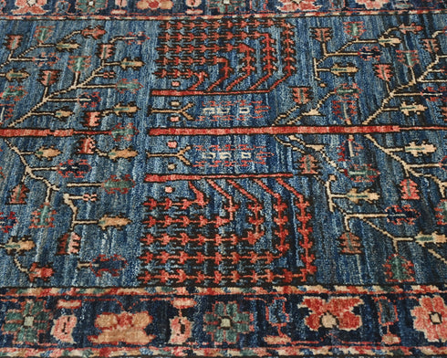 6 Ft Blue Aryana Afghan Hand Knotted Veg Dye Wool Runner Rug